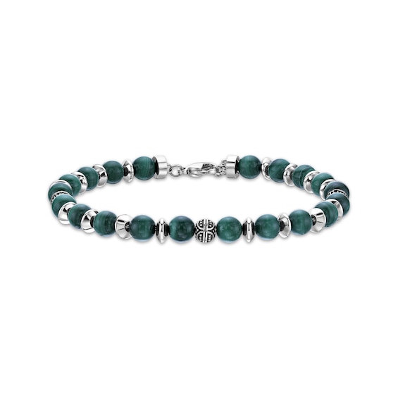 Men's Malachite Bead Bracelet Stainless Steel 8.5"