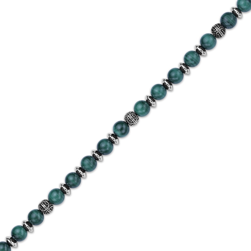 Main Image 3 of Men's Malachite Bead Bracelet Stainless Steel 8.5&quot;