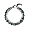Thumbnail Image 2 of Men's Green Tiger's Eye Quartz Bead & Chain Layered Bracelet Stainless Steel 8.5&quot;