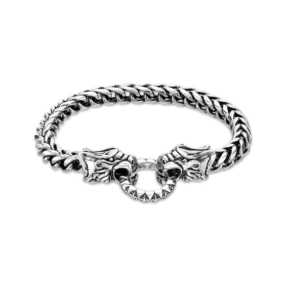 Men's Dragon Head Wheat Chain Bracelet Stainless Steel 8.5"