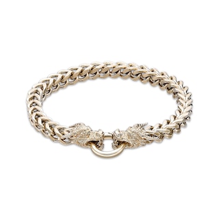 Men's Dragon Head Wheat Chain Bracelet Yellow Ion-Plated Stainless Steel 8.5"