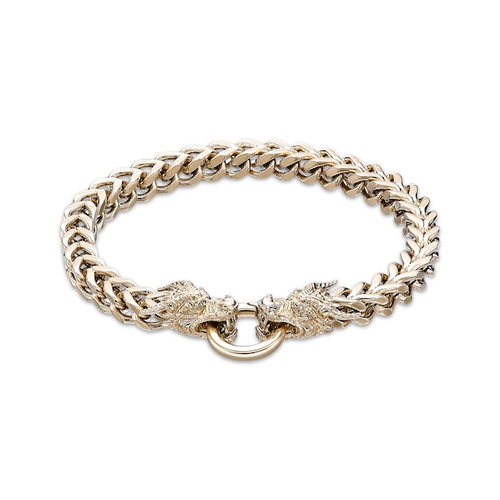 Men's Dragon Head Wheat Chain Bracelet Yellow Ion-Plated Stainless Steel 8.5"