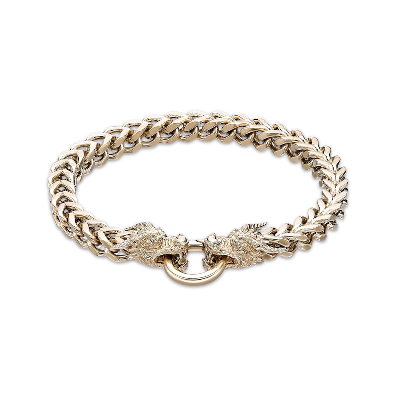 Main Image 1 of Men's Dragon Head Wheat Chain Bracelet Yellow Ion-Plated Stainless Steel 8.5&quot;