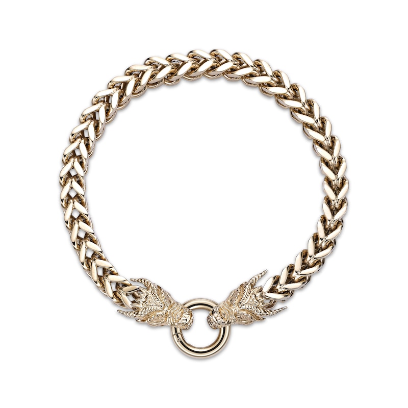 Main Image 2 of Men's Dragon Head Wheat Chain Bracelet Yellow Ion-Plated Stainless Steel 8.5&quot;