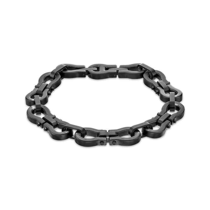 Main Image 2 of Men's Omega Link Bracelet Black Ion-Plated Solid Stainless Steel 8.5&quot;