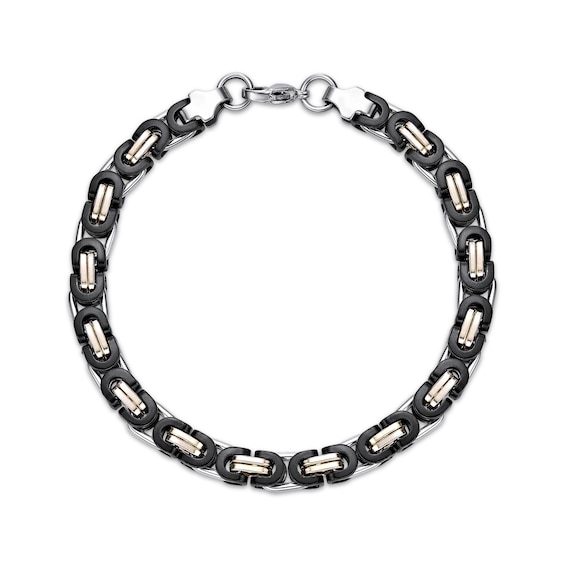 Link Chain Bracelet 6mm Solid Stainless Steel with Black & Yellow Ion Plating 8.5"