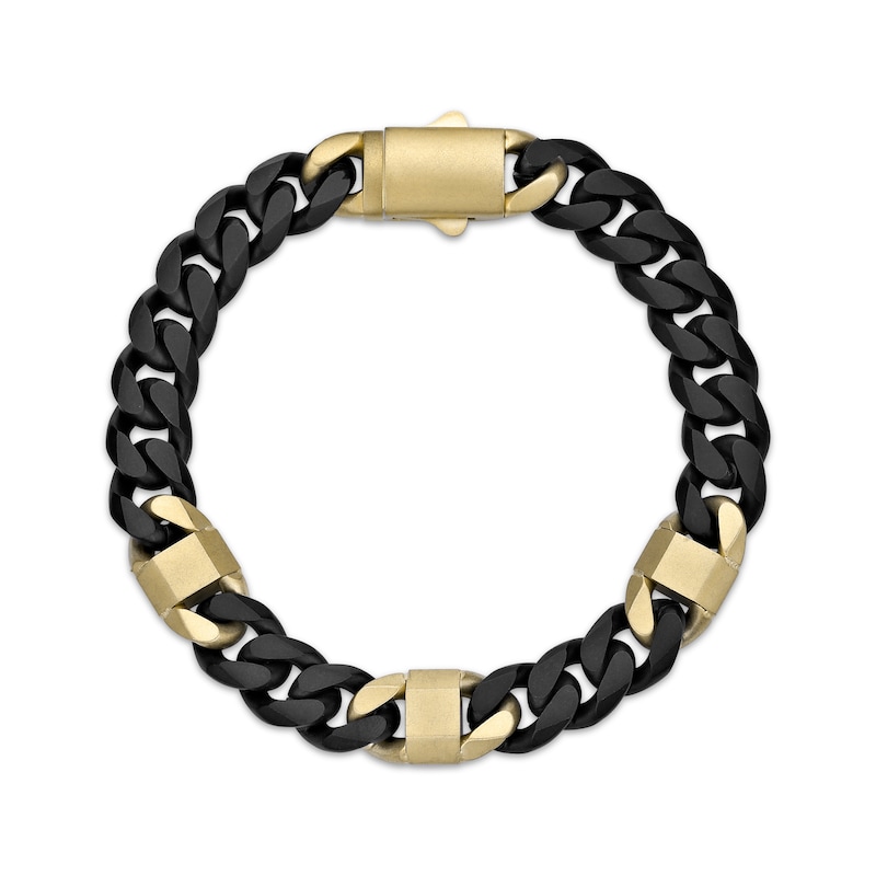 Main Image 2 of Matte Cuban Chain & Mariner Link Station Bracelet 8mm Black & Yellow Ion-Plated Solid Stainless Steel 8.5&quot;