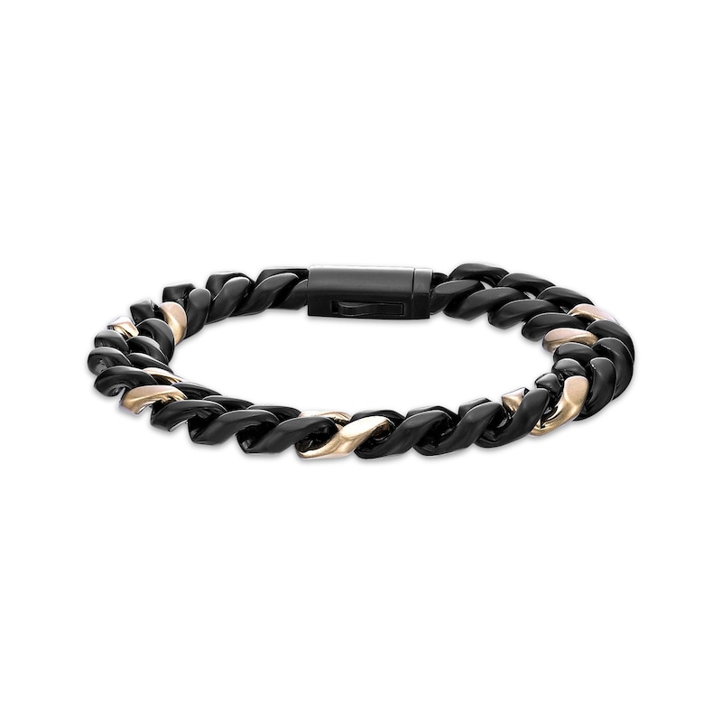 Main Image 1 of Matte Cuban Chain Bracelet 8.5mm Black & Yellow Ion-Plated Solid Stainless Steel 8.5&quot;