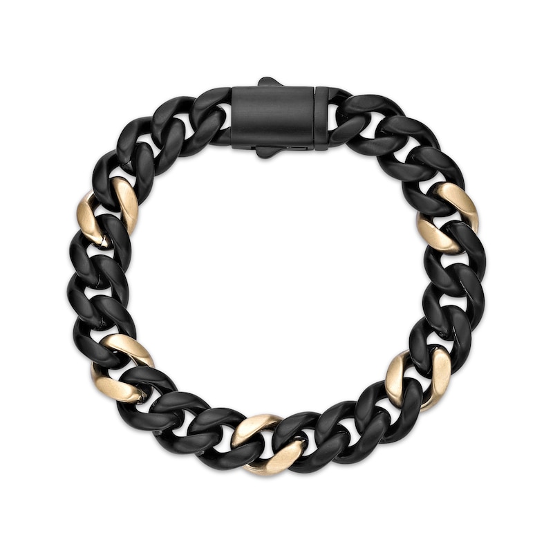 Main Image 2 of Matte Cuban Chain Bracelet 8.5mm Black & Yellow Ion-Plated Solid Stainless Steel 8.5&quot;
