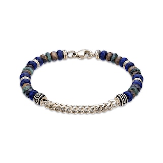 Men's Jasper, Tiger's Eye Quartz & African Turquoise Bead & Chain Bracelet Yellow Ion-Plated Stainless Steel 8.5"