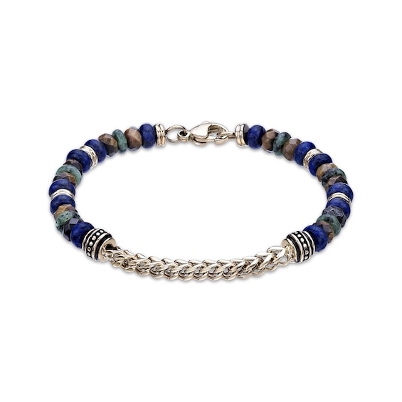Men's Jasper, Tiger's Eye Quartz & African Turquoise Bead & Chain Bracelet Yellow Ion-Plated Stainless Steel 8.5"