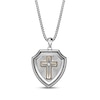 Thumbnail Image 1 of Men's White Lab-Created Sapphire Cross Shield Necklace Stainless Steel & Yellow Ion Plating 24&quot;