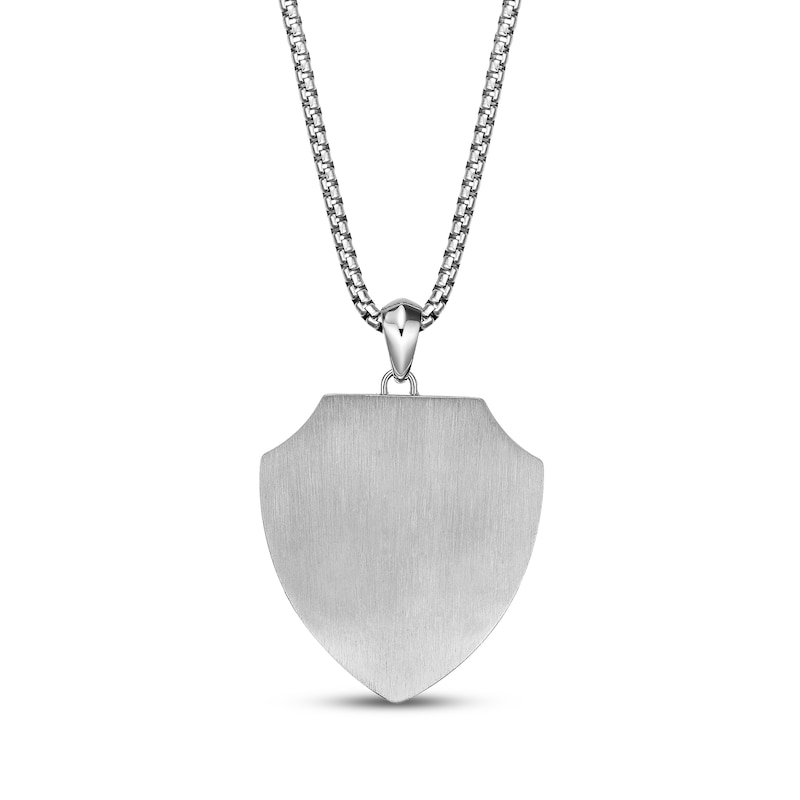 Main Image 3 of Men's White Lab-Created Sapphire Cross Shield Necklace Stainless Steel & Yellow Ion Plating 24&quot;