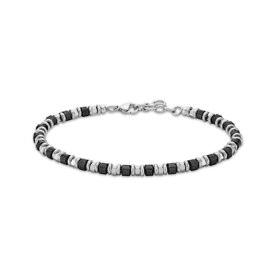 Men's Angled Bead Bracelet Stainless Steel & Black Ion Plating 8"