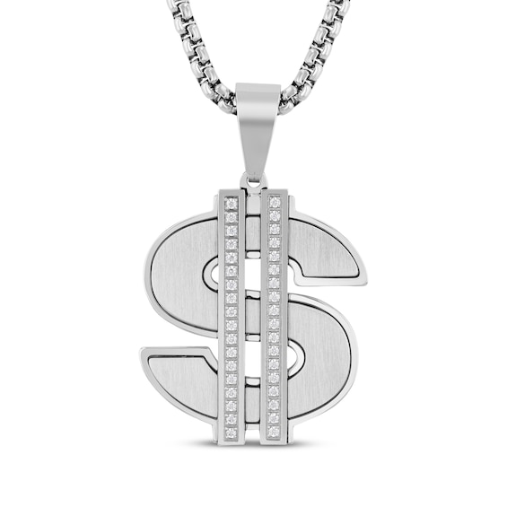 Men's Dollar Sign Necklace 1/3 ct tw Stainless Steel 24"