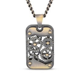 Men's Gunmetal Gears Necklace Yellow & Black Ion-Plated Stainless Steel 24"