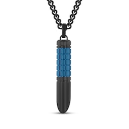 Men's Scored Tube Necklace Black & Blue Ion-Plated Stainless Steel 24"