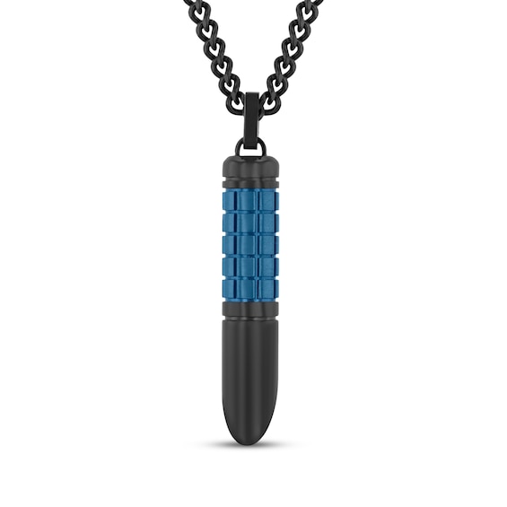 Men's Scored Tube Necklace Black & Blue Ion-Plated Stainless Steel 24"