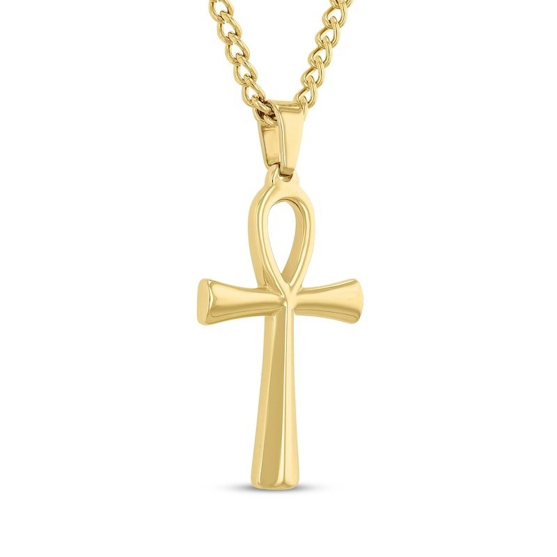Main Image 2 of Men's Ankh Necklace Yellow Ion Plated Stainless Steel 24&quot;