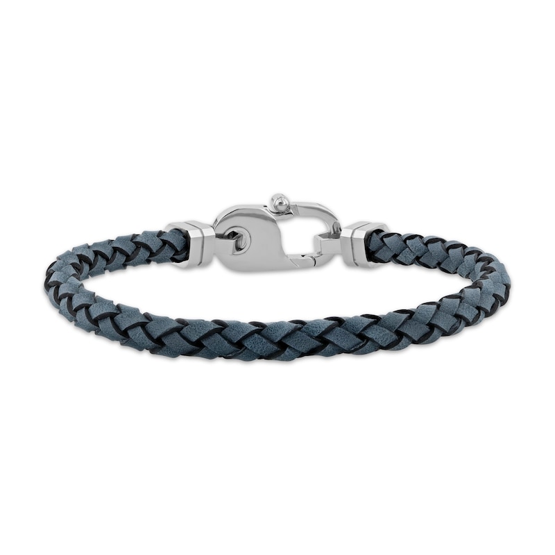 Main Image 1 of Men's Gray Leather Bracelet Stainless Steel 8.5&quot;