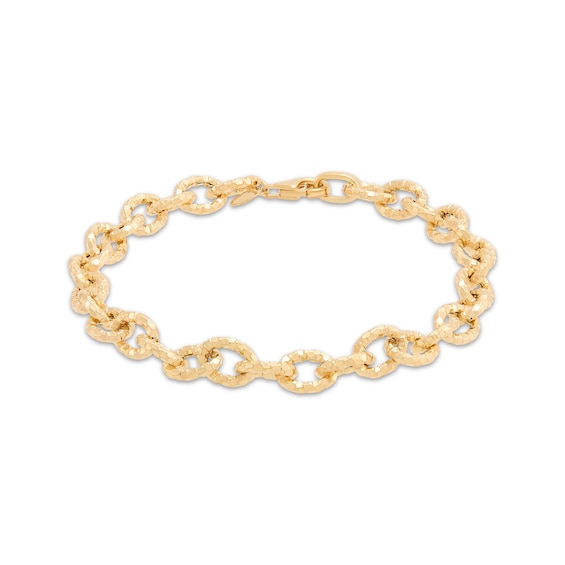 Diamond-Cut Oval Link Bracelet Hollow 14K Yellow Gold 7.5"