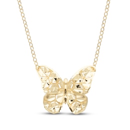 Italian Brilliance Butterfly Necklace Semi-Solid 14K Yellow Gold 18"