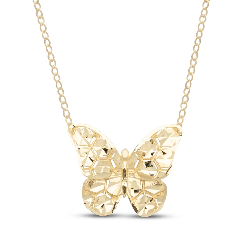 Main Image 1 of Italian Brilliance Butterfly Necklace Semi-Solid 14K Yellow Gold 18&quot;