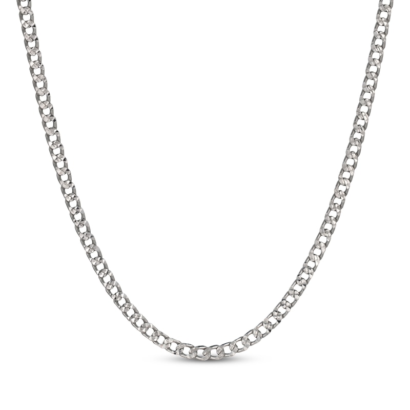Main Image 1 of Diamond-Cut Curb Chain Necklace 3.6mm Solid Sterling Silver 18&quot;