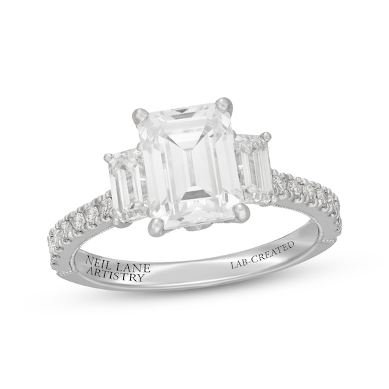 Neil Lane Artistry Emerald-Cut Lab-Grown Diamond Three-Stone Engagement Ring 3 ct tw 14K White Gold