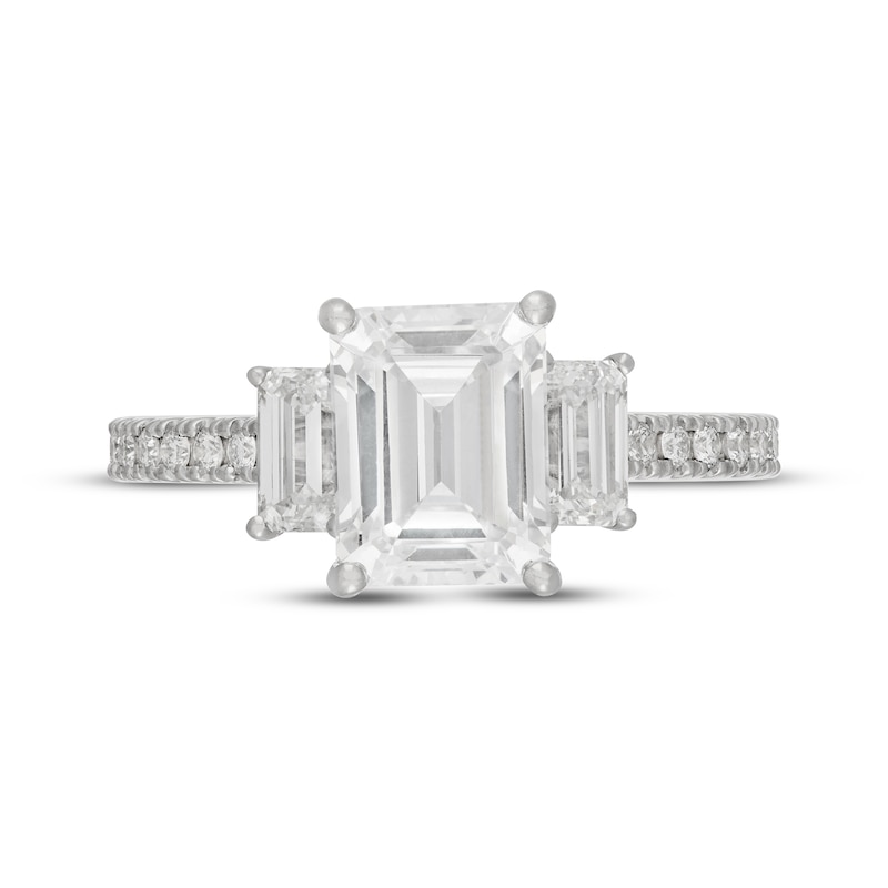 Main Image 3 of Neil Lane Artistry Emerald-Cut Lab-Grown Diamond Three-Stone Engagement Ring 3 ct tw 14K White Gold