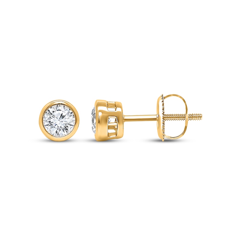 Main Image 1 of KAY Lab-Grown Diamonds Round-Cut Bezel-Set Solitaire Stud Earrings 1/2 ct tw 14K Yellow Gold (F/SI2)