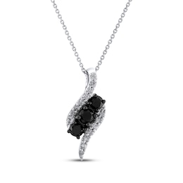 Black & White Diamond Three-Stone Curve Necklace 1/2 ct tw Sterling Silver 18"
