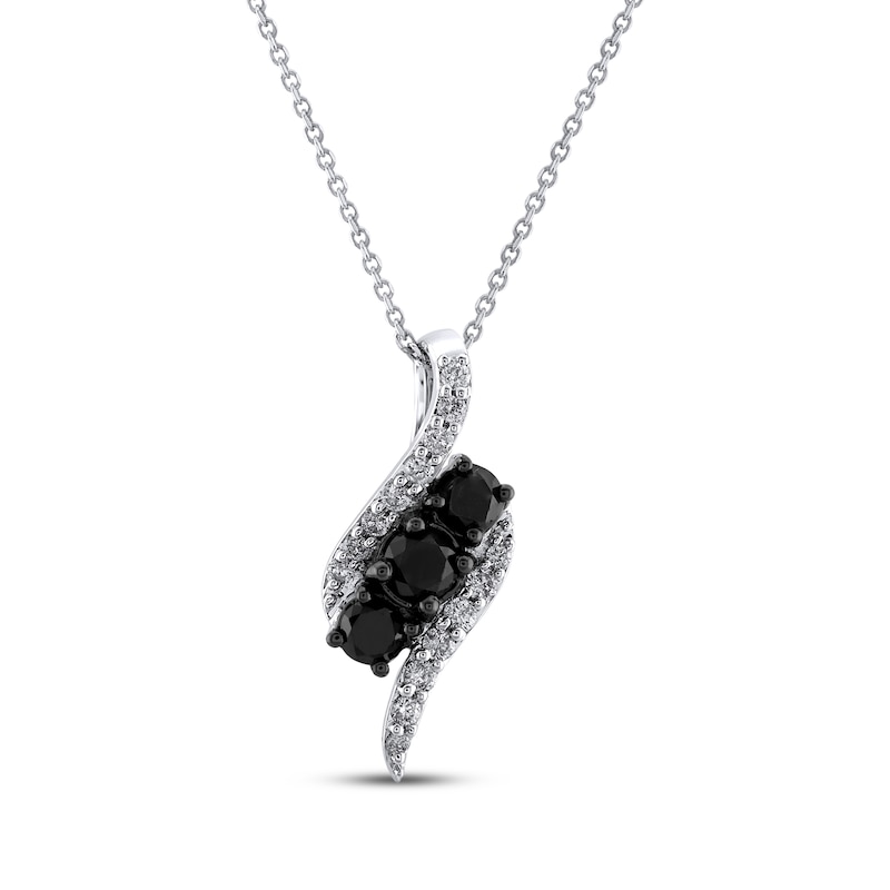 Main Image 1 of Black & White Diamond Three-Stone Curve Necklace 1/2 ct tw Sterling Silver 18&quot;