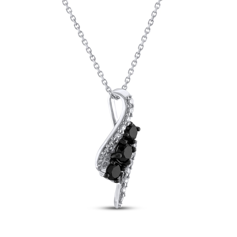 Main Image 2 of Black & White Diamond Three-Stone Curve Necklace 1/2 ct tw Sterling Silver 18&quot;