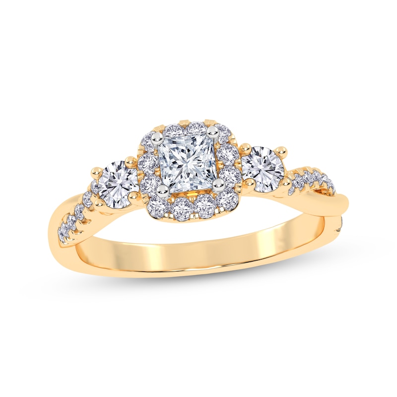 Main Image 1 of Now + Forever Princess-Cut Diamond Halo Engagement Ring 1/2 ct tw 14K Yellow Gold