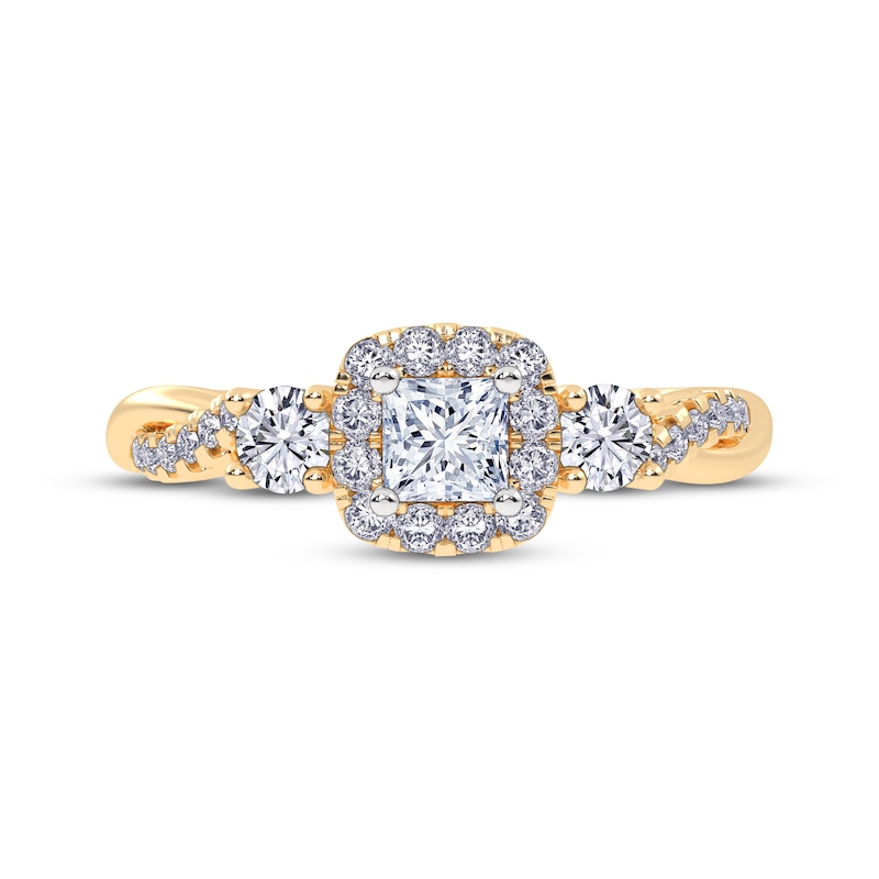 Main Image 3 of Now + Forever Princess-Cut Diamond Halo Engagement Ring 1/2 ct tw 14K Yellow Gold