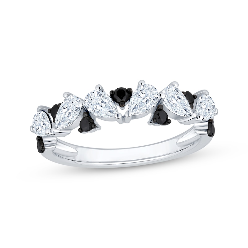 Main Image 1 of Now + Forever Pear-Shaped White Diamond & Black Diamond Anniversary Ring 1 ct tw 14K White Gold