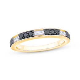 Now + Forever Baguette-Cut White Diamond & Round-Cut Black Diamond Anniversary Ring 1/2 ct tw 14K Yellow Gold
