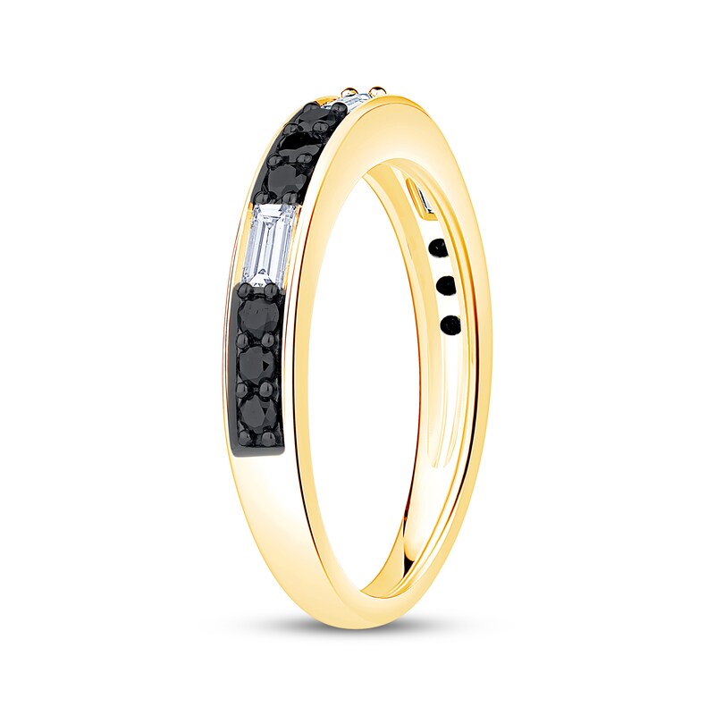 Main Image 2 of Now + Forever Baguette-Cut White Diamond & Round-Cut Black Diamond Anniversary Ring 1/2 ct tw 14K Yellow Gold