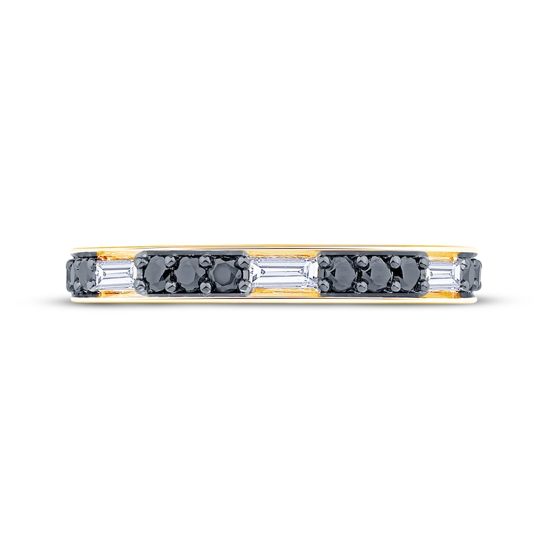 Main Image 3 of Now + Forever Baguette-Cut White Diamond & Round-Cut Black Diamond Anniversary Ring 1/2 ct tw 14K Yellow Gold