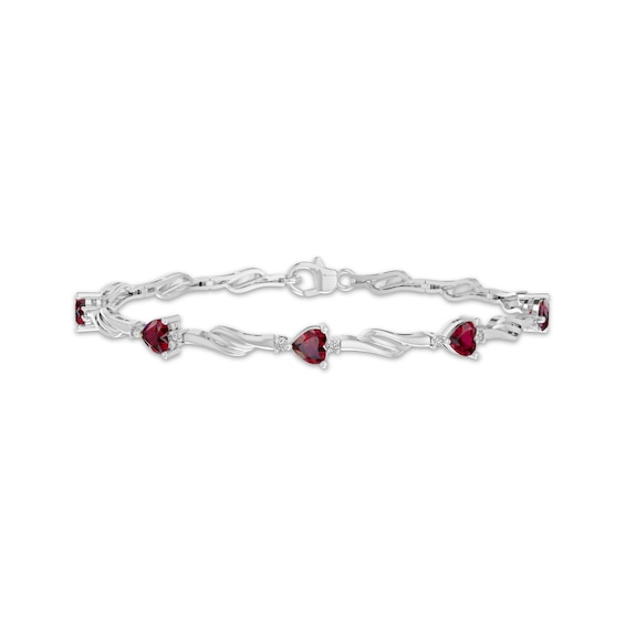 Heart-Shaped Lab-Created Ruby & White Lab-Created Sapphire Line Bracelet Sterling Silver 7.25"