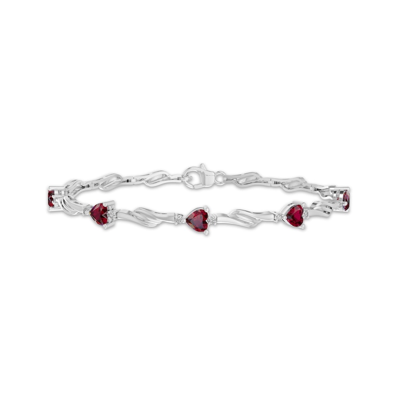 Main Image 1 of Heart-Shaped Lab-Created Ruby & White Lab-Created Sapphire Line Bracelet Sterling Silver 7.25&quot;
