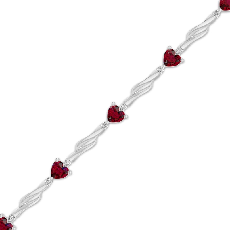 Main Image 2 of Heart-Shaped Lab-Created Ruby & White Lab-Created Sapphire Line Bracelet Sterling Silver 7.25&quot;