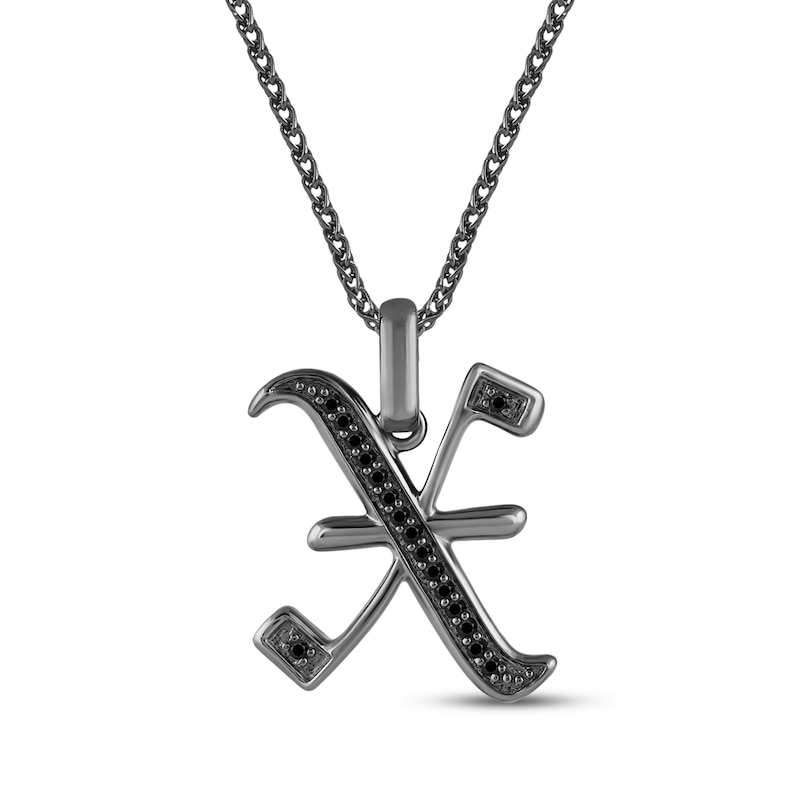 Main Image 1 of Ink & Ice Men's Black Diamond Initial &quot;X&quot; Necklace 1/8 ct tw Black Rhodium-Plated Sterling Silver 22&quot;