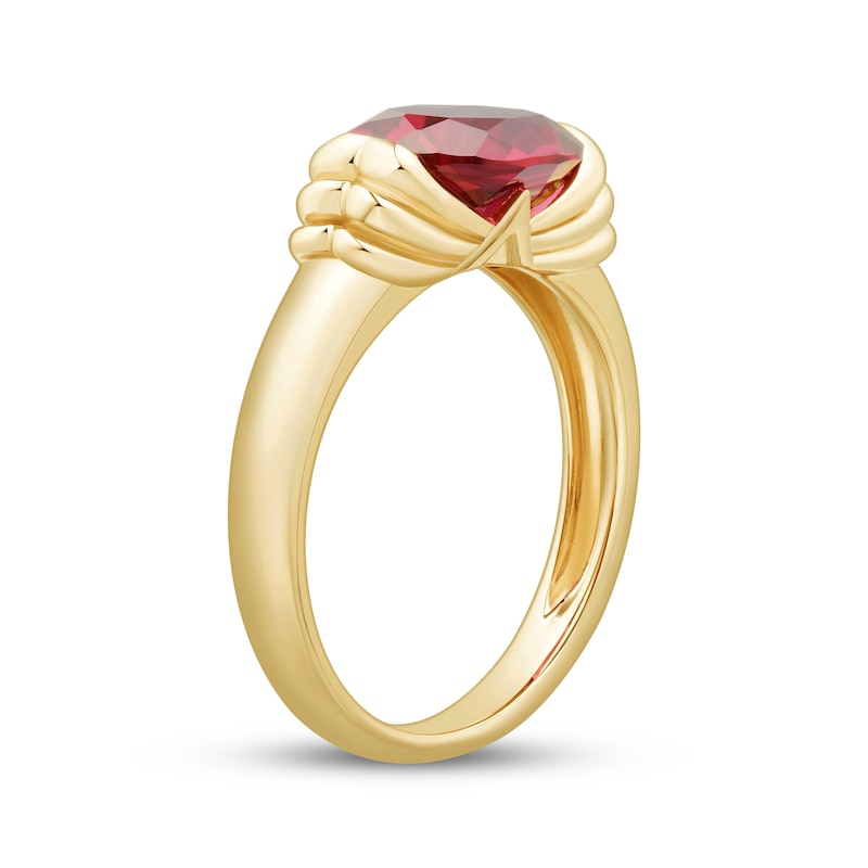 Main Image 2 of Oval-Cut Lab-Created Ruby Solitaire Signet Ring 10K Yellow Gold