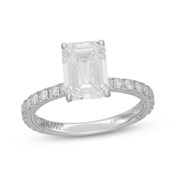 Neil Lane Artistry Emerald-Cut Lab-Grown Diamond Hidden Halo Engagement Ring 3-5/8 ct tw 14K White Gold