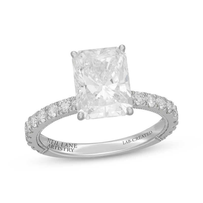 Main Image 1 of Neil Lane Artistry Emerald-Cut Lab-Grown Diamond Hidden Halo Engagement Ring 3-5/8 ct tw 14K White Gold