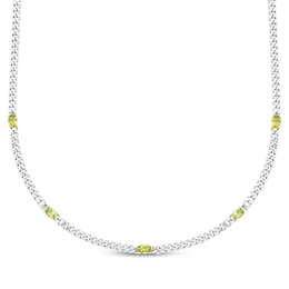 Oval-Cut Peridot Station Curb Chain Necklace Sterling Silver 15.8"