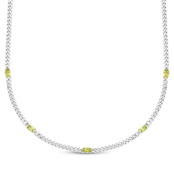 Oval-Cut Peridot Station Curb Chain Necklace Sterling Silver 15.8"