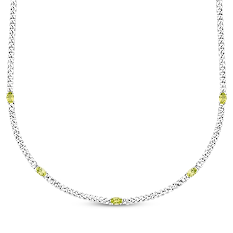 Main Image 1 of Oval-Cut Peridot Station Curb Chain Necklace Sterling Silver 15.8&quot;